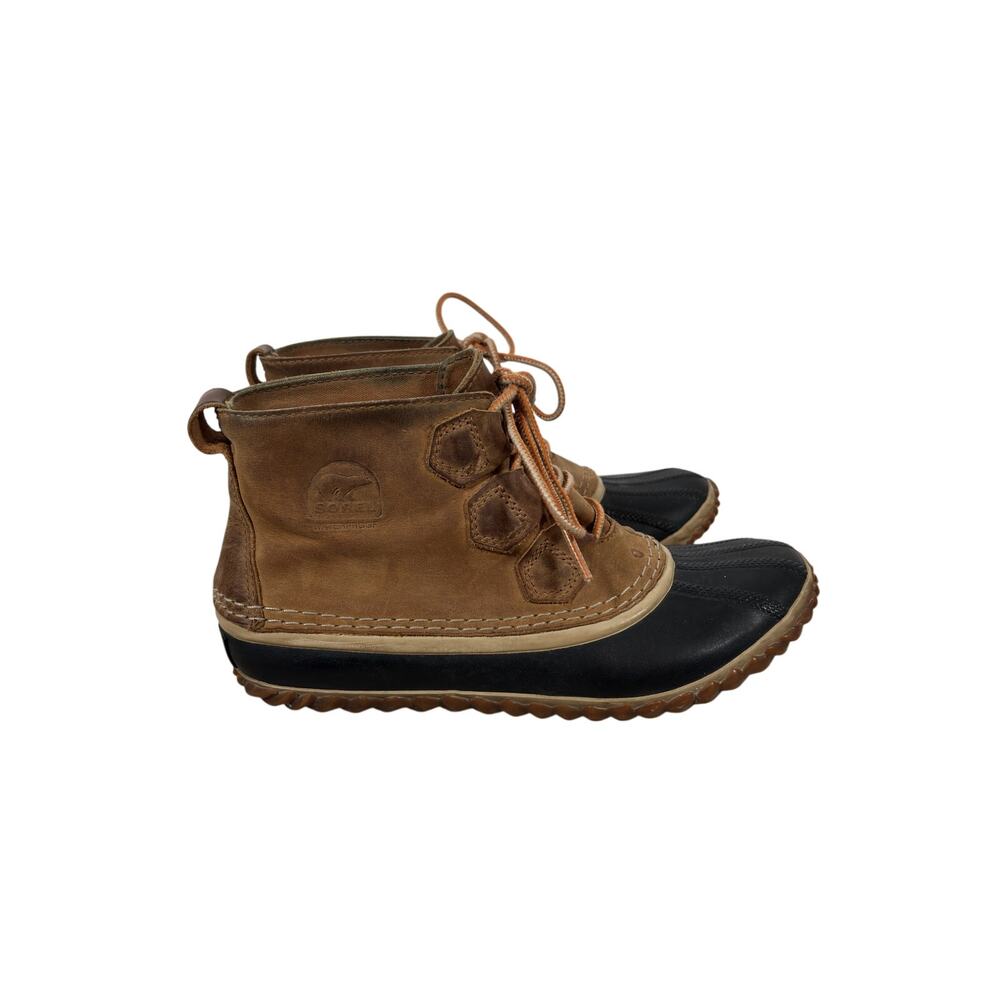 Sorel Boots Womens 8 Brown Elk Out 'N About Leather Duck Waterproof Rain Lace Up